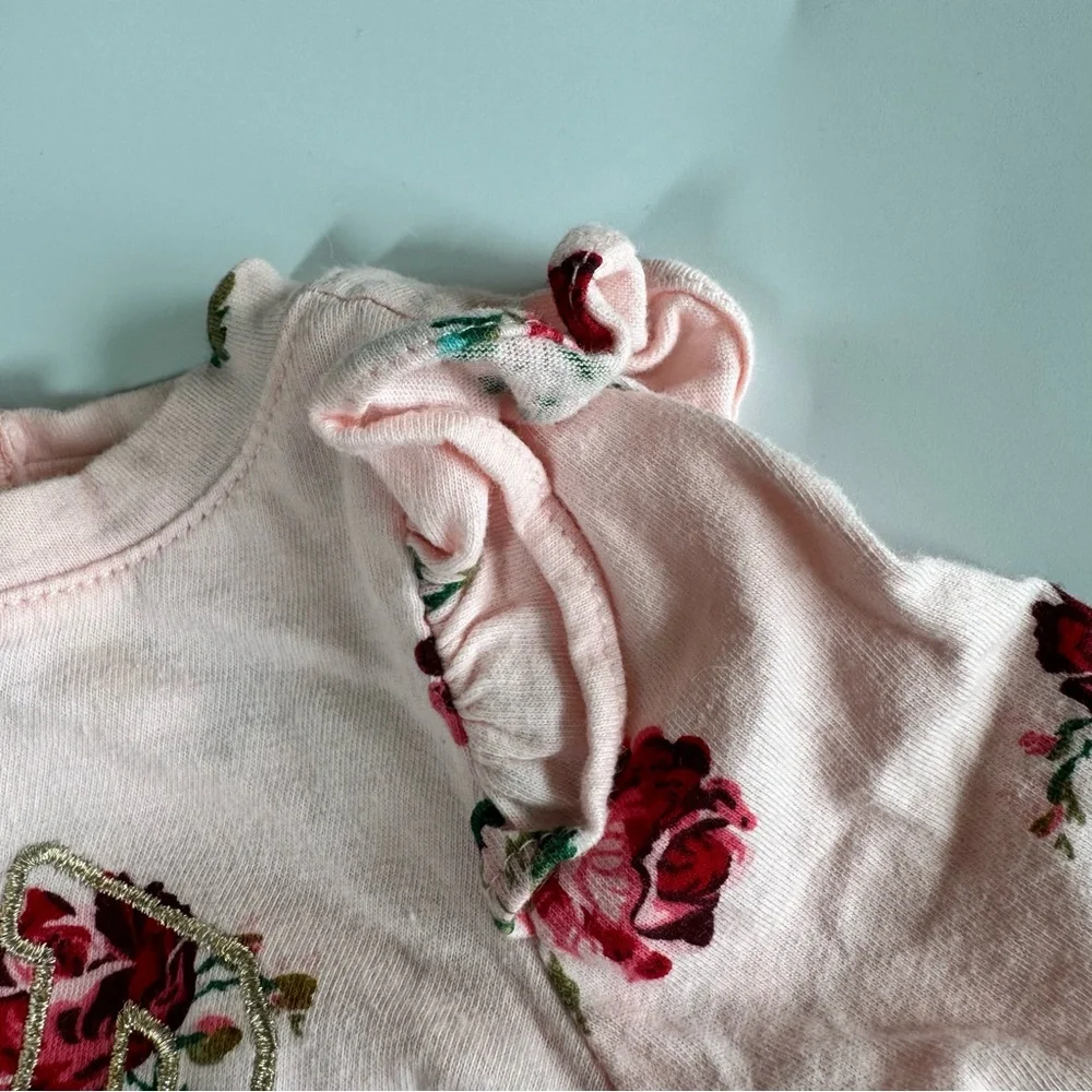 BabyGap Newborn Baby Girl Outfit Pink Floral One Piece Gold Cardigan Sweater